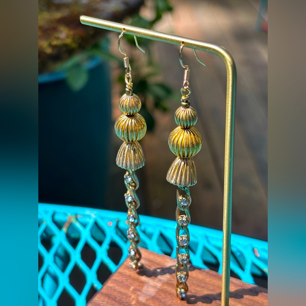 Handmade Vintage Gold Tone Metal and Chain Earrings